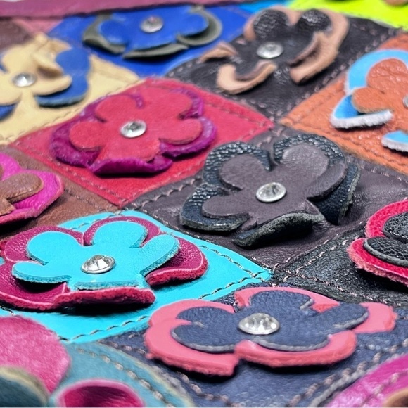 Multi-colored 3D Floral Leather Rhinestone Shoulder Bag Clutch Bag - Picture 7 of 16